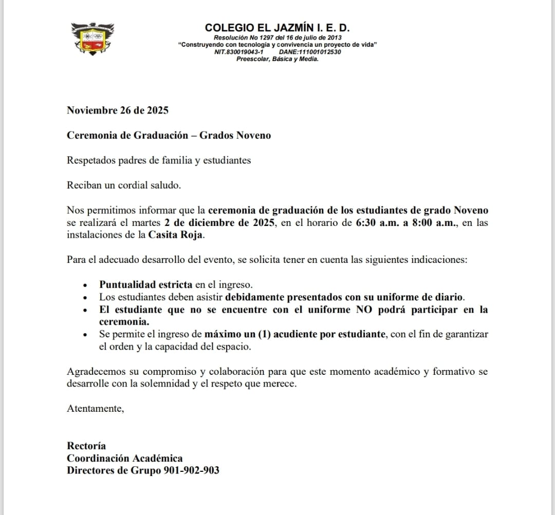 Ceremonia de graduacion Grado noveno