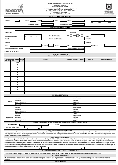 Hoja de Matricula y Simpade 2026